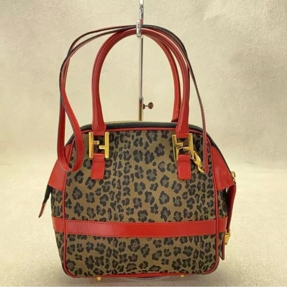 FENDI LVMH 1990s Leopard Print Two Way Cross Body Tote Satchel Handbag Purse - Picture 1 of 12